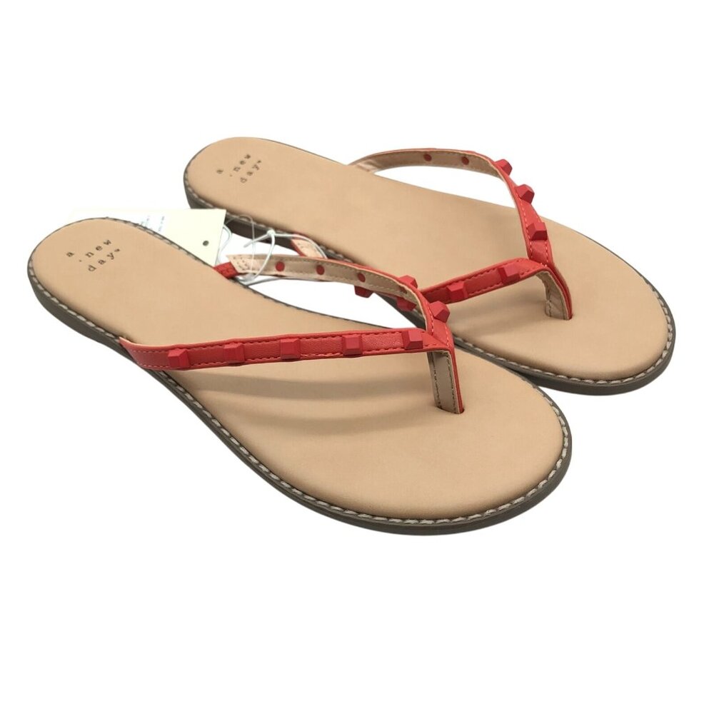A New Day Womens Sloan Sandals Flip Flops Faux Leather Studded Red Size 6.5